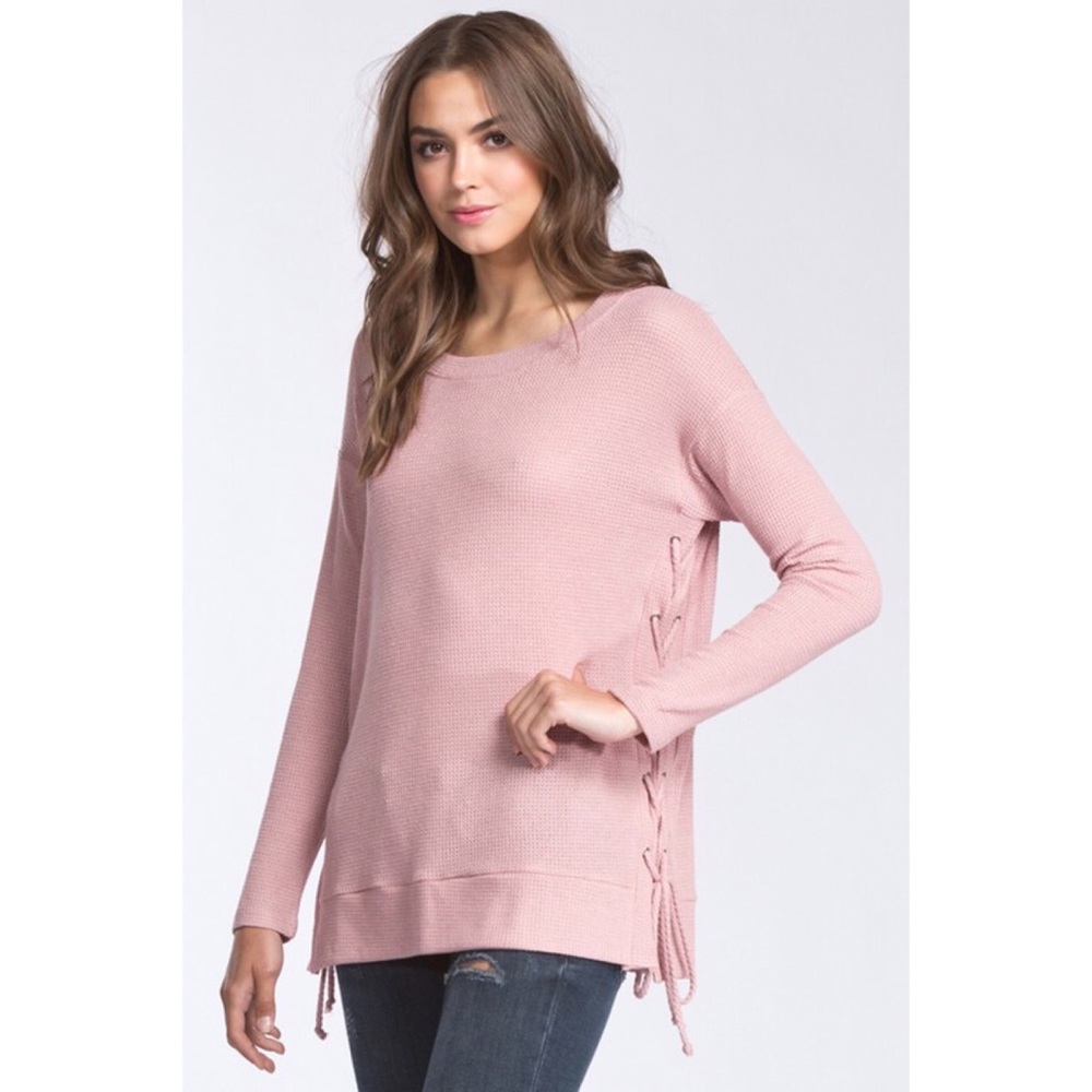 Lace Up Waffle Knit Top